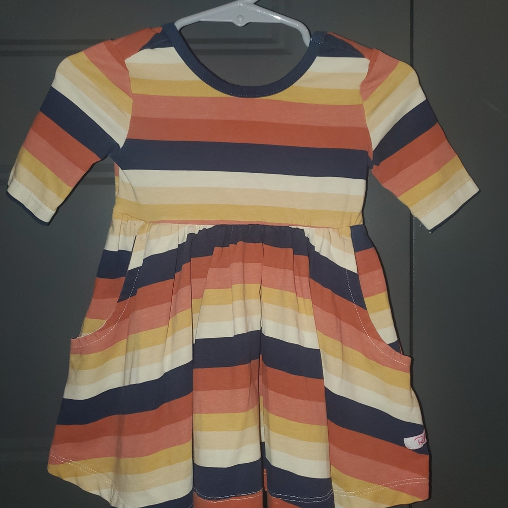 Ruffle Butts Striped Orange, Navy, and Cream Dress